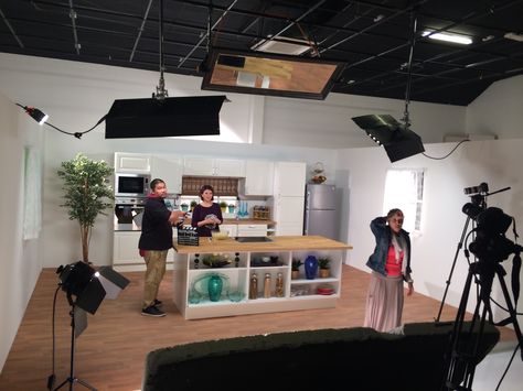 Our video studio is converted into a Kitchen for a commercial #lighthousestudio #dubai #kitchen Cooking Studio Interior, Kitchen Filming Studio, Cooking Show Set Design, Dubai Kitchen, Bakery Background, Creative Studio Space, Austin Travel, Kitchen Setup, Kitchen Background