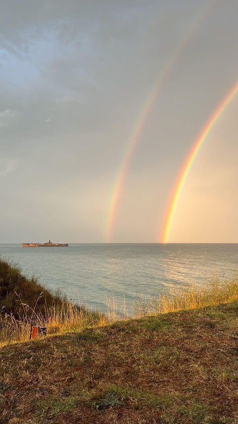 Rainbow In Water, Pretty Rainbow Aesthetic, Muted Rainbow Aesthetic, Rainbow In Rain, Aesthetic Rainbow Pictures, Rainbow Weather Aesthetic, Rainbow Aesthetic Pictures, Aesthetic Rainbows, Rainbow Scenery