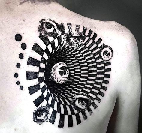 Amazing surreal eyes in blackhole tattoo idea. Color: Black. Tags: Creative, Amazing Esoteric Tattoo, Black Hole Tattoo, Optical Illusion Tattoo, Kunst Tattoos, Marquesan Tattoos, Maori Tattoo Designs, Custom Temporary Tattoos, Theme Tattoo, Mc Escher