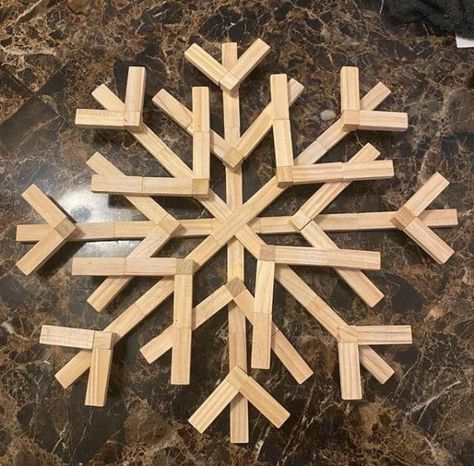 Dollar Tree Jenga Block Christmas Snowflake — CraftBits.com Diy Jenga, Dollar Tree Christmas Decor, Jenga Blocks, Tumbling Blocks, Diy Blocks, Wooden Snowflakes, Tower Block, Diy Dollar Tree Decor, Dollar Tree Christmas