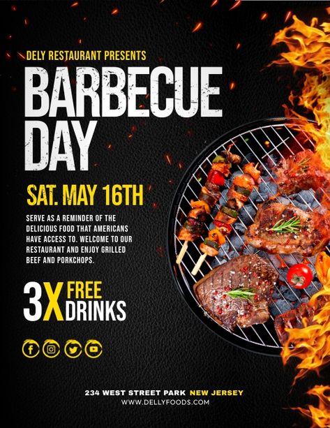 Customize this design with your video, photos and text. Easy to use online tools with thousands of stock photos, clipart and effects. Free downloads, great for printing and sharing online. Flyer (US Letter). Tags: barbecue and grill event flyer poster editable template, barbecue day poster, barbecue day promo, barbecue online social media advertisement post, barbecue promotion discount for restaurant, flyer designs, flyer templates, free flyer templates, free templates for flyers, templates for Cookout Flyer Design, Barbecue Poster Design, Grill Flyer Design, Barbecue Flyer Design, Promotional Posters Design, Grill Poster Design, Grill Graphic Design, Bbq Poster Design, Bbq Advertising