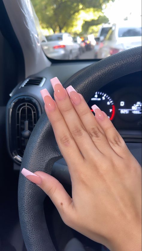 Pink French Nails Square Long, Basic Pink French Tip Nails, Light Pink French Tip Nails Ballerina, Cute Pink Nails French Tip, Light Pink French Tip Nails Acrylic Almond, Light Pink French Tips Coffin, Ballerina Nails Pink French, Pink French Tip Nails Medium Length, Pastel Pink Acrylics