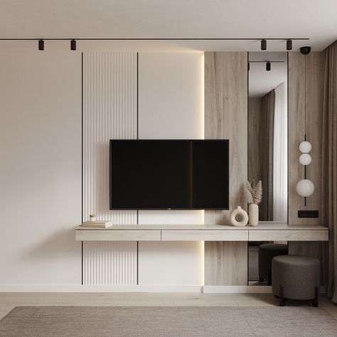 Bedroom Morden Interior, Hotel Tv Wall Design, Tv Unite, Modern Organic Bedroom, Tv Unit Bedroom, Bedroom Tv Wall, Tv Unit Design Modern, Minimal Bedroom, Tv Cabinet Design