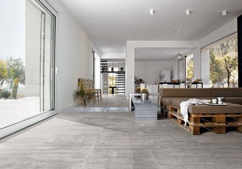 Cement Grigio Natural 24x24 Rect Scene Tiles Types, Travertine Floor Tile, Tiles Living Room, Tile Floor Living Room, Small Bathroom Renovations, Travertine Floors, Living Room Tiles, Concrete Look Tile, Best Floor Tiles