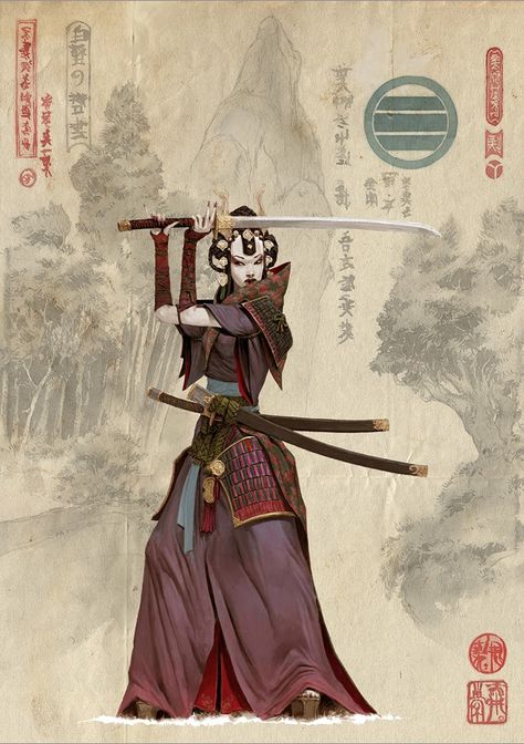 Bushi of the Koi clan Ronin Samurai, Female Samurai, Graphisches Design, Heroic Fantasy, Samurai Art, Art Japonais, Aikido, Arte Fantasy, 판타지 아트