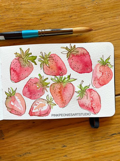 Easy Watercolor Fruit, Water Paintings Easy, Simple Watercolor Illustration, Easy Things To Watercolor Paint, Cute Simple Watercolor Art, Drawing Ideas Watercolor Easy, Simple Fruit Drawings, Water Colour Ideas Easy, Cute Watercolour Ideas