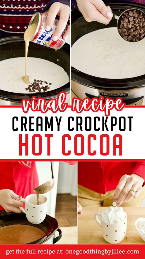 making of crockpot hot chocolate Hot Cocoa Milkshake, Santa Claus Hot Chocolate, Hot Coco In Crockpot, Crock Pot Hot Chocolate Bar, Chocolate Milk Hot Chocolate Crock Pot, Christmas Crockpot Hot Chocolate, Crockpot Cocoa Best Ever Creamy, Recipe For Hot Cocoa, Peppermint Hot Cocoa Recipe