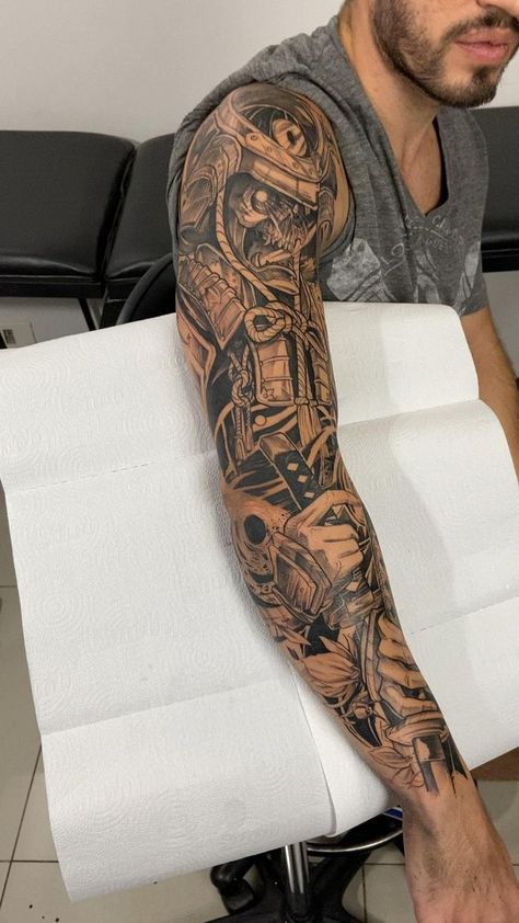 Pin on Minhas tattoos Mens Full Arm Sleeve Tattoo, Tattoo Full Sleeve Men Ideas, Full Back Tattoo For Men Design, Full Arm Tattoos For Guys, Full Hand Tattoo Men, Manga Tattoo Hombre Ideas, Full Arm Tattoo Men, Full Sleeve Tattoos Ideas, Japanese Arm Sleeve