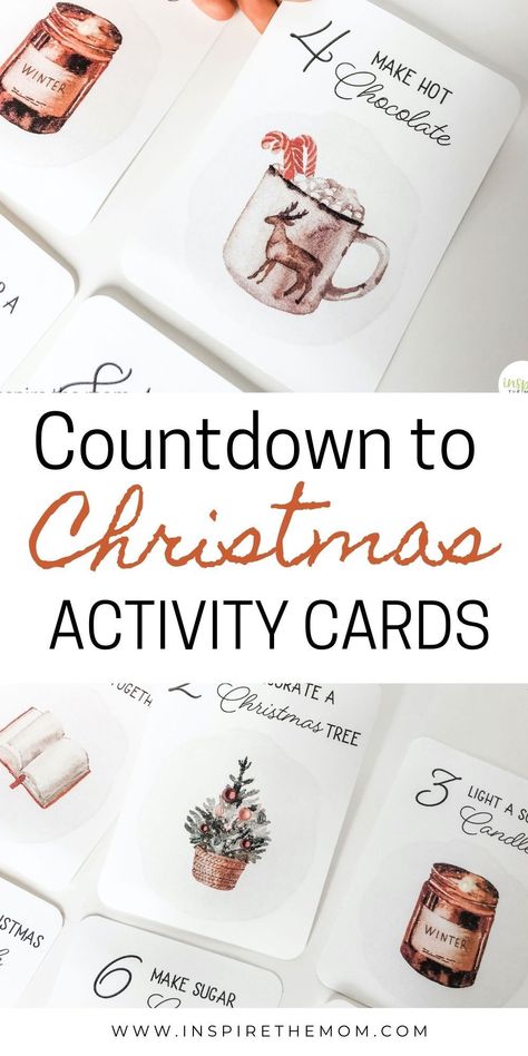 Here are 25 awesome, family-friendly activities to do each day in December counting down to Christmas! Printable cards too! #christmas countdown #christmas advent #family activities #December activities #family activities for December #family-friendly christmas #christmas #christmas printable #advent #cute christmas family activities Christmas Event Calendar Ideas, Christmas Ideas For Family Things To Do Advent Calendar, Christmas Advent Ideas Activities, Christmas Advent Printable, Toddler Advent Calendar Activities, 25 Day Christmas Countdown Ideas, December Advent Activities, Countdown To Christmas Printable, Christmas Advent Activity Ideas