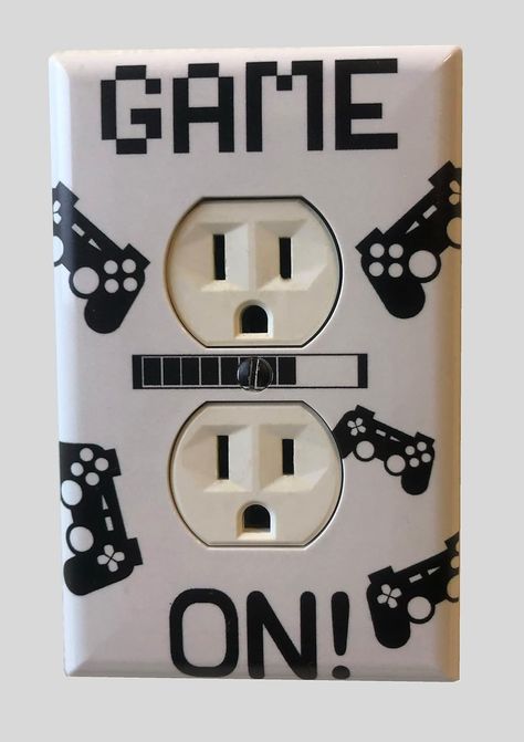 Cool Light Switch Plate Cover for Teens Room Fun Novelty Gift Decorative Decor Bedroom (GAME ON! Outlet) - Amazon.com Game Room Diy Decor, Diy Gamer Room Decor, Boys Room Gamer Bedroom Ideas, Game Bedroom Ideas Boys, Boys Video Game Bedroom, Gamer Themed Bedroom, Video Game Themed Bedroom, Gaming Themed Bedroom, Video Game Bedroom