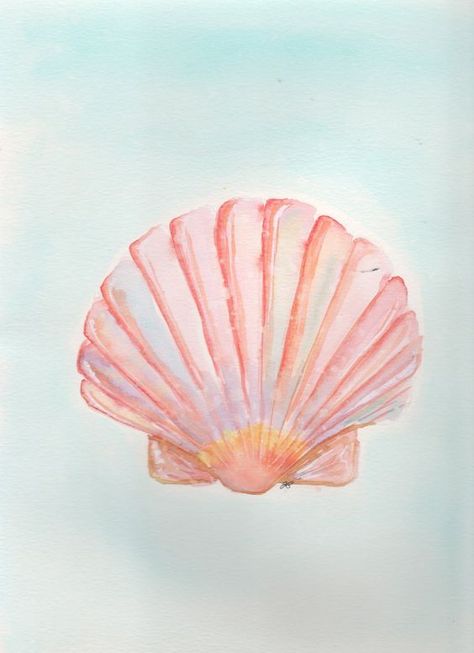 Poster Aesthetic Vintage, Seashell Watercolor, Seashell Drawing, Beach Wall Collage, Summer Drawings, Beach Drawing, Seashell Painting, Poster Aesthetic, Summer Painting