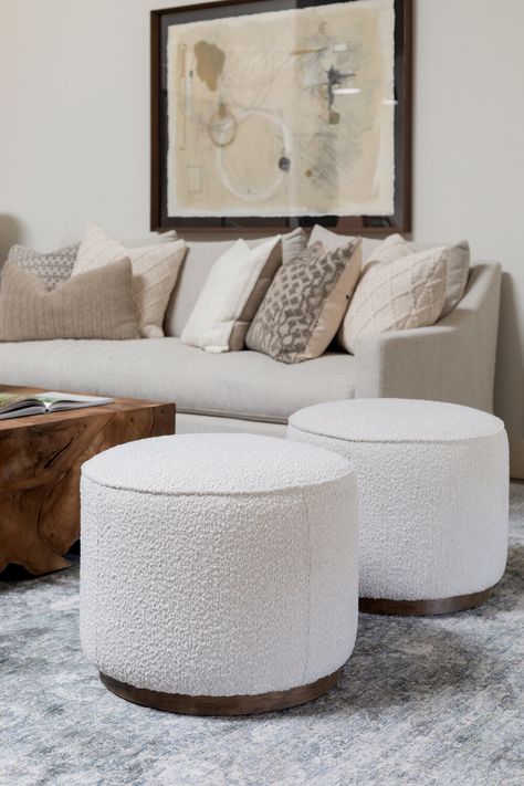 spring 2021 showroom update - Scout & Nimble Pouf Ottoman Living Room, Ottoman Decor, Natural Balance, Round Sofa, Ottoman Design, Dining Chair Design, Round Ottoman, Home Tours, Ottoman In Living Room