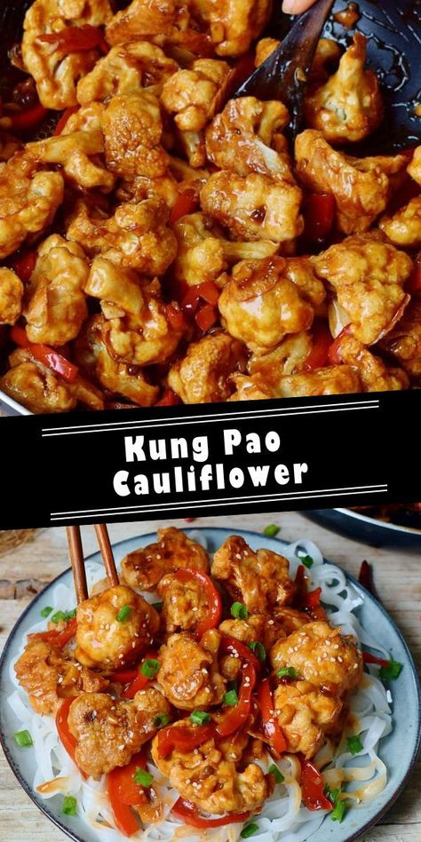 This Kung Pao Cauliflower is a delicious stir-fry which is spicy, hearty, satisfying, and comforting. It's a great meat-free Chinese takeout alternative to Kung Pao Chicken! The Kung Pao sauce has the perfect combination of spicy, salty and sweet flavors which will make your mouth water. The recipe is vegan, gluten-free, low in fat and calories, and can be made oil-free! #kungpao #kungpaocauliflower #veganstirfry #spicydinner #glutenfreevegan #elasrecipes | elavegan.com Low Calorie Hearty Meals, Healthy Takeout, Vegan Asian Recipes, Mapo Tofu, Healthy Superfoods, Chinese Takeout, Vegan Cauliflower, Potato Sides, Medical Medium