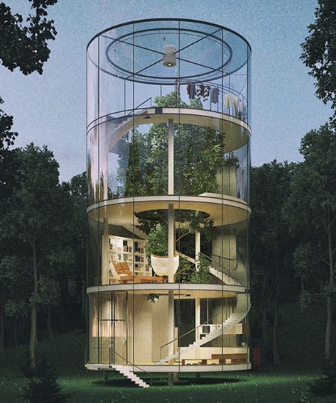 Aibek Almossov Glass Treehouse Tree In The House Architecture Cool, Architecture Unique, Glass Building, Exterior Bloxburg, Paint Modern, Unusual Homes, Unique Houses, Unique Architecture, Dream Houses