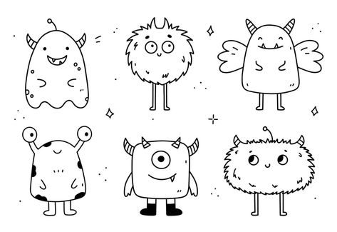 Happy Monster Drawing, How To Draw Cute Monsters, Simple Monster Drawing, Monster Doodles Easy, Monster Cute Drawing, How To Draw A Monster, Cute Monster Tattoo, Monster Drawing Cute, Monster Cartoon Drawing