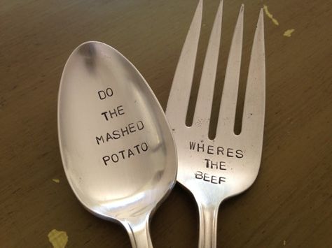 Metal Stamping Projects, Where's The Beef, Spoon Art, Hand Stamped Metal, Traditional Dishes, Fork And Spoon, Serving Fork, Spoon Jewelry, Mashed Potato