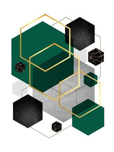 size: 12x9in Art Print: Green Black Gold Geo 1 by Urban Epiphany :