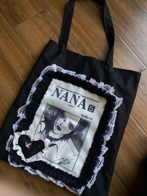 Sentimental Aesthetic, Custom Tote Bag Aesthetic, Grunge Tote Bag, Nana Tote Bag, Goth Tote Bag, Kiss Clothes, Dark Decora, Remake Clothes, Sewing Handbag