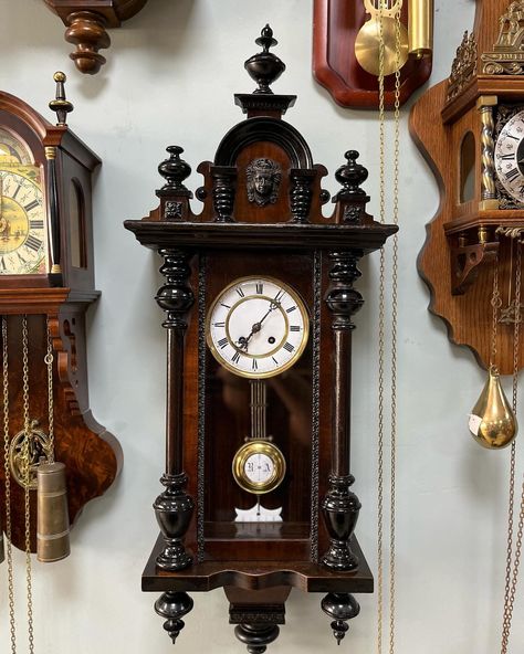 Antique Wall Clock with Wind-Up Mechanism and Gong Chime | 80x35 cm | Wooden Case | Collectible Vintage Timepiece Description: Collectible!! This Antique Wall Clock is a stunning piece that blends functional precision with historical charm. Featuring a reliable wind-up mechanism and a resonant gong chime, this clock is perfect for any antique collection or vintage decor setting. Its active working condition ensures it is both a striking decorative piece and a functional timekeeper. Key Features: Vintage Wall Clock Antiques, Grandfather Clock Aesthetic, Old Wall Clock, Vintage Wall Clocks, Antique Mantel Clocks, Antique Wall Decor, Vintage Timepiece, Old Clocks, Mantel Clocks