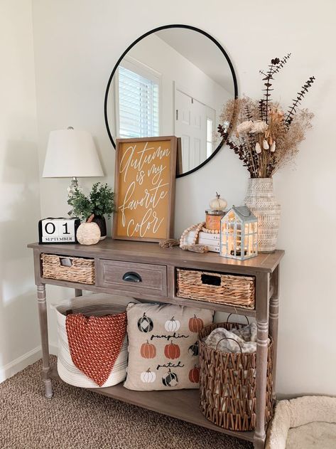 Fall entryway decor, Fall entry table decor, Fall entrance decor ideas Fall Entryway Table Decor, Fall Entry Table Decor, Fall Entry Table, Foyer Table Decor, Entrance Table Decor, Fall Entryway Decor, Fall Apartment Decor, Entry Table Decor, Fall Room Decor