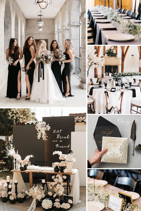 Black Beige Wedding Decor, September Wedding Schemes, Wedding Colours With Black, Black Beige Wedding Color Schemes, Wedding Color Schemes Black Tie, Wedding Ideas White And Black, Black Chic Wedding, Black And White Wedding Reception Ideas, Beige And Black Wedding Theme