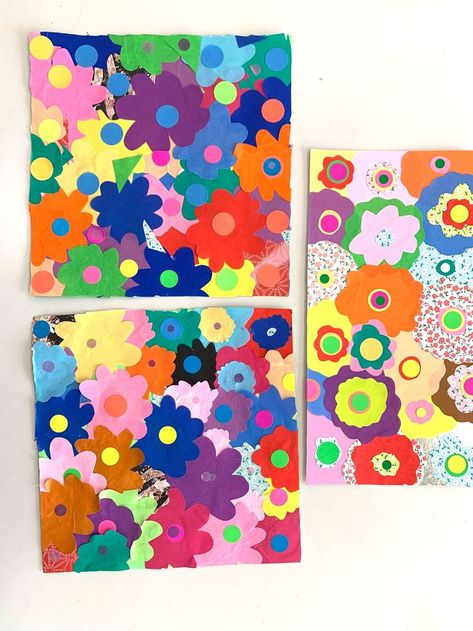 This colorful groovy collage is inspired by the flower power designs of the 60s. This is a simple craft to create with a powerful impact! 60s Crafts Easy Diy, 70s Arts And Crafts, Decades Arts And Crafts, Diy Flower Power Decorations, Flower Power Decorations, Groovy Crafts For Kids, Decades Crafts, 1960s Crafts, 60s Crafts