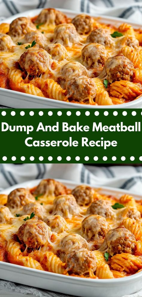 Searching for a hassle-free dinner? This Dump And Bake Meatball Casserole is an ideal choice, combining juicy meatballs and hearty pasta in a single dish, making it a favorite among easy casserole recipes for family gatherings. Dump And Make Meatball Casserole, Baked Pasta Meatballs, Casseroles With Meatballs, Quick Dinner Casserole Recipes, Easy Dinner Recipes With Meatballs, Fun Family Recipes, Meatball Rice Casserole, One Pan Casserole Dinners, Pasta And Meatball Bake