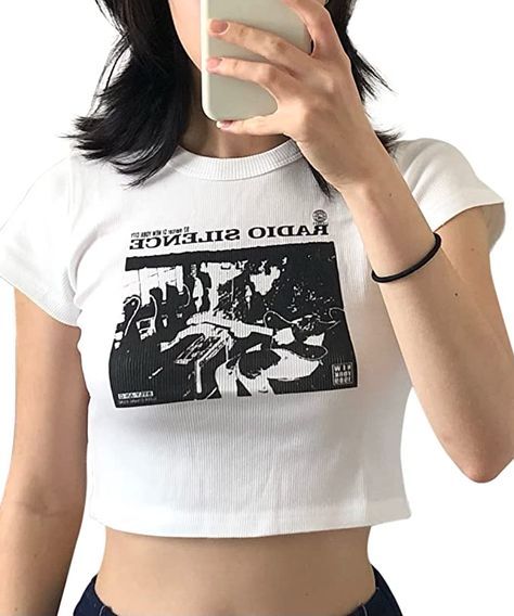 Meladyan Women Vintage Graphic Print Crop T-Shirt Top Gothic Grunge Fairy Short Sleeve Crewneck 90s Aesthetic Tee Classic White at Amazon Women’s Clothing store Crop Tee Shirt, Crop Top Design, Crop Top Aesthetic, Cute Letter, Cropped Graphic Tees, Cropped Tee Shirt, Crop Top Designs, T Shirt Crop Top, Girls Crop Tops