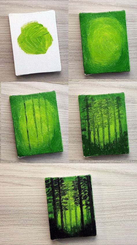 Painting Ideas Acrilyc, Easy Painting Inspiration Simple, Green Themed Painting Ideas, Aesthetic Stuff To Draw Easy, Painting Ideas Silhouette, Painting Ideas On Canvas Landscapes Easy, Green Painting Ideas Art Acrylic, Small Painting Ideas Mini Canvas Easy, Forest Landscape Drawing