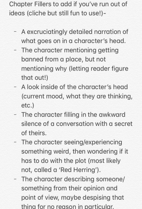 Chapter fillers (misc.) ~°~ NOT ideal for publishing but it could work as placement holders I suppose, or inspiration for something more important. Writing Filler Chapters, Book Placement Ideas, Chapter Filler Ideas, Story Filler Ideas, Filler Chapter Prompts, Writing Prompts Action, Chapter Starter Ideas, Filler Chapter Ideas, First Chapter Tips
