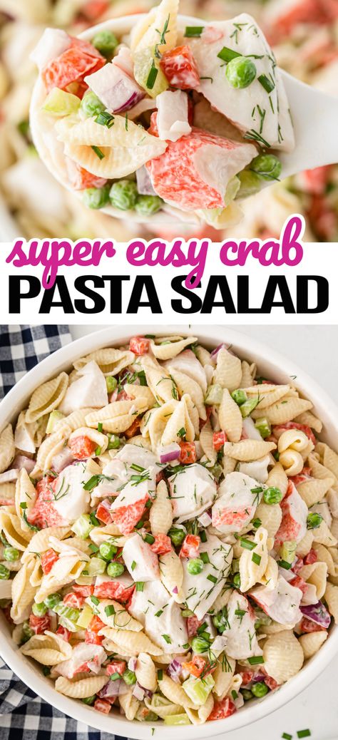 Crab Seafood Salad Recipes, Best Seafood Pasta Salad Recipe, Broccoli Crab Salad Recipe, Crab And Pasta Salad Recipes, Crab And Pasta Salad, Easy Seafood Salad, Crab Party Food, Seafood Crab Salad, Sea Food Pasta Salad