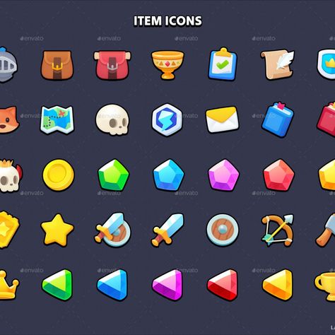 GUI - Casual Fantasy Game Icon Design, Icon Game, Game Icons, Game Gui, Ui Game, Flat Ui, Store Icon, 2d Game Art, Bar Games