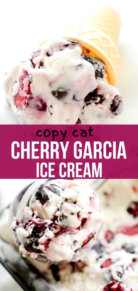 Cherry Ripe Ice Cream, Cherry Garcia Ice Cream Recipe, Chocolate Cherry Ice Cream Recipe, Ninja Creami Cherry Garcia, Cherry Garcia Ninja Creami, Kumio Ice Cream Recipes, Ice Cream Machine Recipes, Cherry Cheesecake Ice Cream, Cherry Garcia Ice Cream