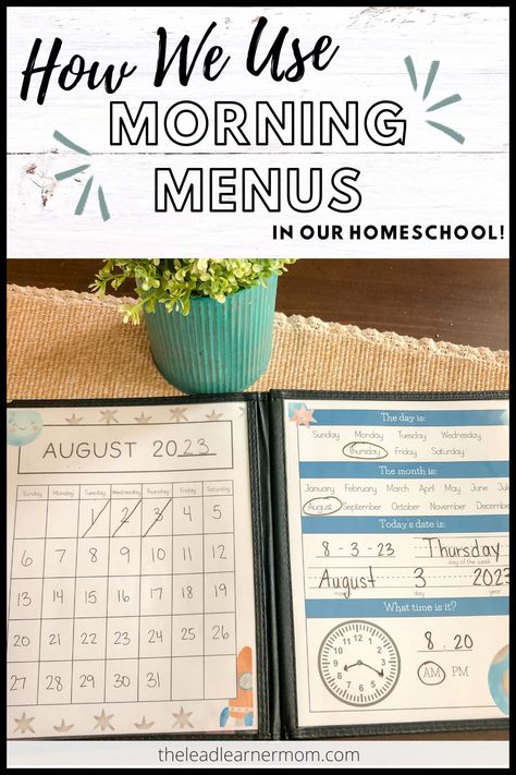 Morning Bags Kindergarten, Kindergarten Homeschool Calendar Time, Montessori, Morning Calendar First Grade, Sample 1st Grade Homeschool Schedule, Morning Invitations Homeschool, Afternoon Homeschool Schedule, Homeschool Circle Time Ideas, Morning Menus Kindergarten