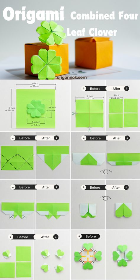 Paper Four Leaf Clover, How To Find A Four Leaf Clover, Four Leaf Clover Origami, How To Fold Origami, Construction Paper Origami, Clover Origami, Origami Hard, Leaf Origami, Clover Symbol