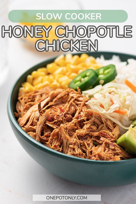 Honey Chipotle Crockpot Chicken, Shredded Chipotle Chicken Crockpot, Sweet Shredded Chicken, Macro Friendly Slow Cooker Chicken, Slow Cooker Chicken Shredded, Chipotle Chicken Crockpot Slow Cooker, Crockpot Chipotle Chicken Bowls, Chipotle Chicken In Crockpot, Chipotle Chicken Slow Cooker