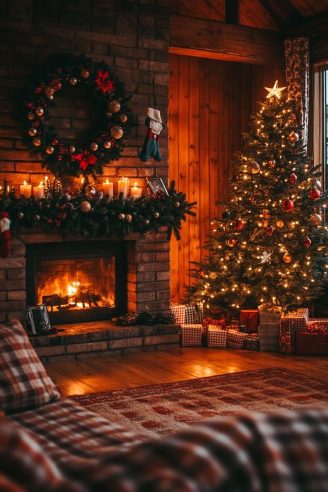 Transform your home into a winter wonderland with cozy decor! Warm up by the fireplace, surrounded by twinkling lights and festive ornaments. Perfect for creating a magical holiday atmosphere. #WinterHomeDecor #CozyLiving #HolidayStyle Cozy Xmas Decor, My December Aesthetic, Cozy Fireplace Christmas, Cozy Xmas Aesthetic, Cozy Fireplace Wallpaper, Christmas Pics At Home, Warm Christmas Aesthetic Cozy, Cozy Christmas Cabin Aesthetic, Winter Fireplace Aesthetic