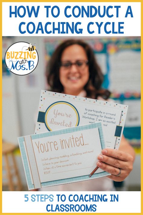 Conducting an instructional coaching cycle can be scary and stressful, but these five steps will help you get started with coaching in classrooms! Learn about how instructional coaches can support teachers through choosing and inviting a teacher to work with you, planning together, coteaching, debriefing, and more, all bundled into one friendly coaching cycle. These strategies and ideas will provide you with an easy approach to coaching! #instructionalcoaching #coachingcycle