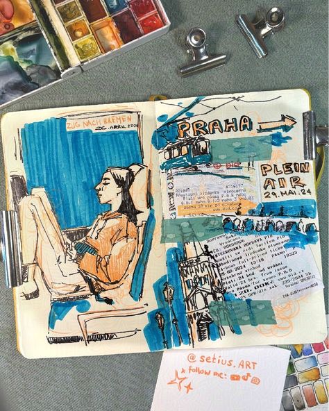 Take a look into my yellow travel and urban sketchbook! Can you guess the places? Page 44 College Sketchbook, Urban Sketchbook, Journal Sketches, My Yellow, Travel Sketchbook, Journal Inspo, Sketchbook Pages, July 16, Travel Scrapbook