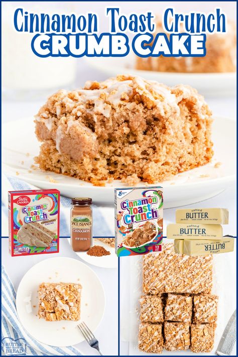 Cinnamon Toast Crunch Cake, Cinnamon Crumb Cake, Gingerbread House Ideas, Moist Cake Recipe, Cake Mix Desserts, Cinnamon Crunch, Crunch Cake, Cinnamon Toast Crunch, Cupcake Icing