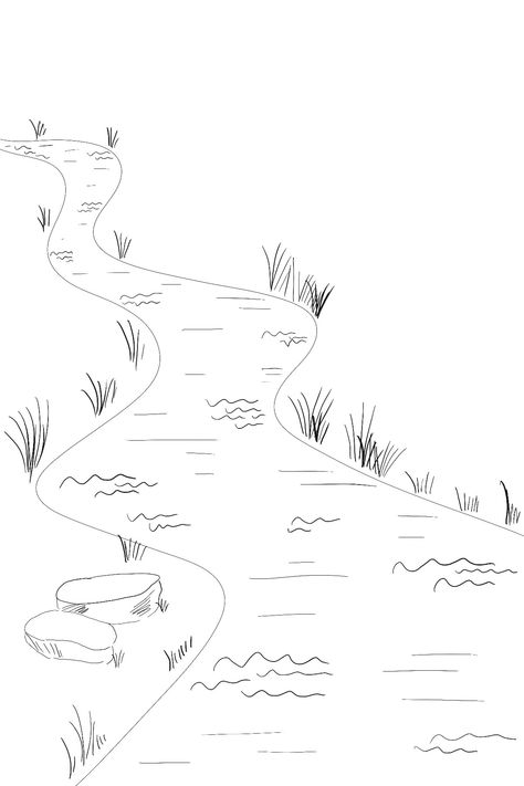 River Drawing Simple, River Sketch, River Drawing, Art Outline, River Stream, River Pictures, Line Sketch, Green Room, Sketch Ideas