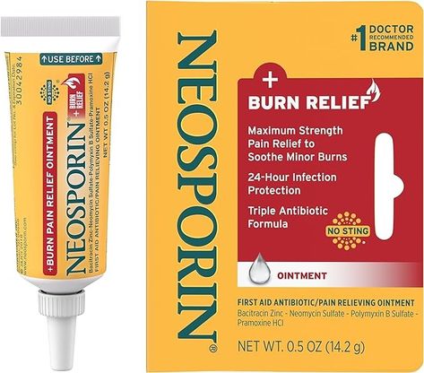 Amazon.com: Neosporin Dual Action Burn Relief & First-Aid Antibiotic Ointment for 24-Hour Infection Protection & Maximum Strength Burn Pain Relief, Made with Bacitracin Zinc, Neomycin, & Pramoxine HCl,.5 oz : Everything Else Burn Ointment, Antibiotic Ointment, Burn Care, Burn Relief, Severe Burns, College Textbook, Skin Burns, Infection Prevention, Natural Antibiotics