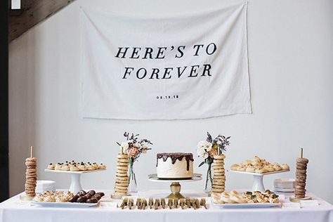 25 Inspiring Wedding Cake and Dessert Tables | OneFabDay.com Wedding Donuts, Dessert Bar Wedding, Cakes And Desserts, Wedding Dessert Table, Wedding Dessert, South Carolina Wedding, Engagement Party Decorations, Wedding Desserts, Wedding Signage