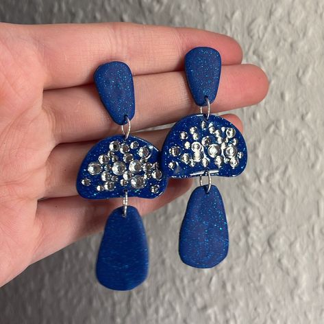 Dark Blue Earrings, Blue Clay, Earrings Polymer Clay, Earrings Crystal, Earrings Blue, Lovely Earrings, Earring Sale, Earrings Statement, Geometric Earrings