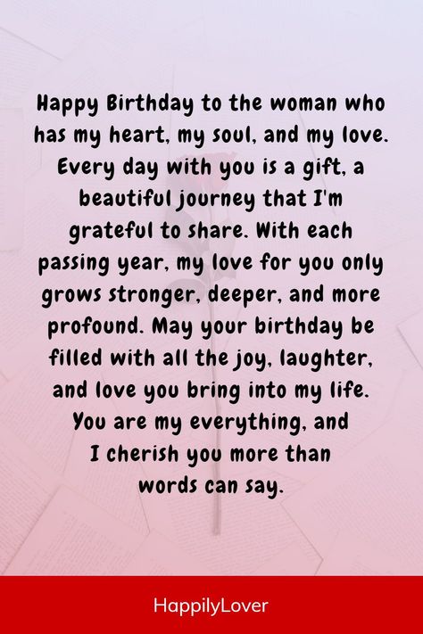 Beautiful birthday messages help you wish happy birthday to your wife in a romantic way. Here’s best collection of cutest birthday quotes to make your wife feel special with words. Choose from a variety of short and impressive texts say happy birthday to my lovely wife. These heart-touching birthday wishes for your wife is a beautiful way to express your love, gratitude, and admiration on her special day. Happy Birthday To Her Love Her, Happy Birthday To Her Quotes, My Wife Birthday Quotes, Birthday Quotes For My Girlfriend, Happy Birthday For My Wife, Birthday Quotes For Special One, Happy Birthday For Wife Quotes, Happy Birthday Love Of My Life Quotes, Happy Birthday Messages For Her