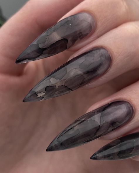 Dark Aethstetic Nails, Black And Grey Nail Ideas, Smoky Nails, Smokey Nails, Welcome To Instagram, Witchy Nails, Punk Nails, Gothic Nails, Goth Nails