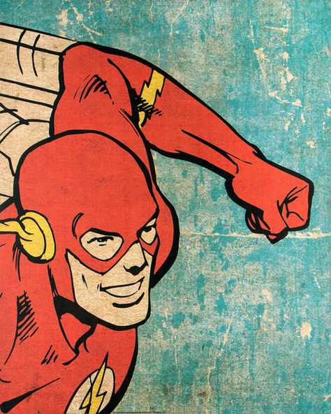 Vintage Superhero Posters, Superhero Pop Art, Dc Flash, Vintage Superhero, Comic Collage, Flash Comics, Superhero Wall Art, Entertainment Wall, Pop Art Comic