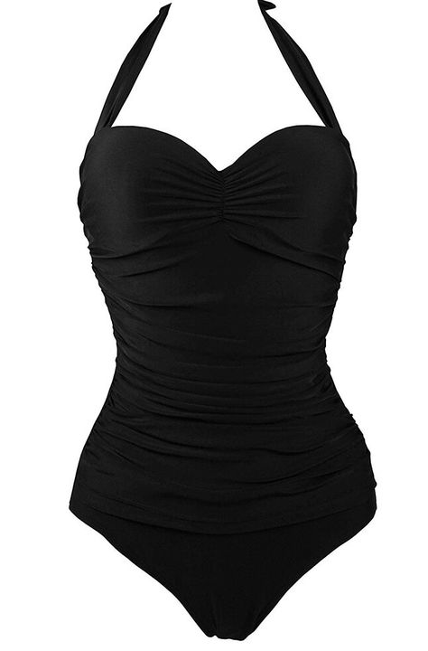 Black Swimsuit Outfit, Body Guide, Simple Swimsuit, Pin Up Swimsuit, Cute One Piece Swimsuits, Vintage One Piece, Flattering Swimsuits, Swimsuit Fabric, Swimsuits Outfits