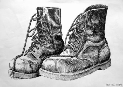 Boots Ink Drawing, Work Boots Drawing, Boots Sketch, Boots Drawing, Shoe Drawings, Side View Drawing, Military Tags, Architecture Drawing Sketchbooks, Old Boots