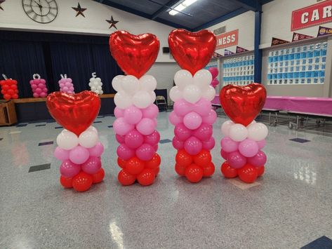 Red White And Pink Balloon Arch, Valentines Day School Dance Ideas, Valentine Balloon Arch Ideas, Valentines Day Balloon Columns, Valentines Balloon Column, Pink Red And White Birthday Party, Valentine’s Gender Reveal, Valentines Day Balloon Arch, Balloon Valentine Ideas